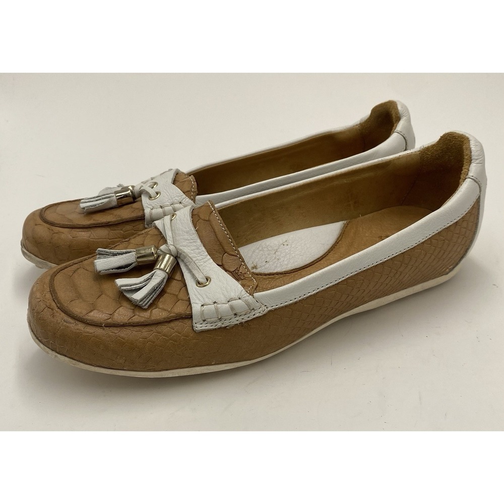 Peter Millar Women's Croc‎ Embossed Leather Tassel Golf Shoes Brown White 7.5 M